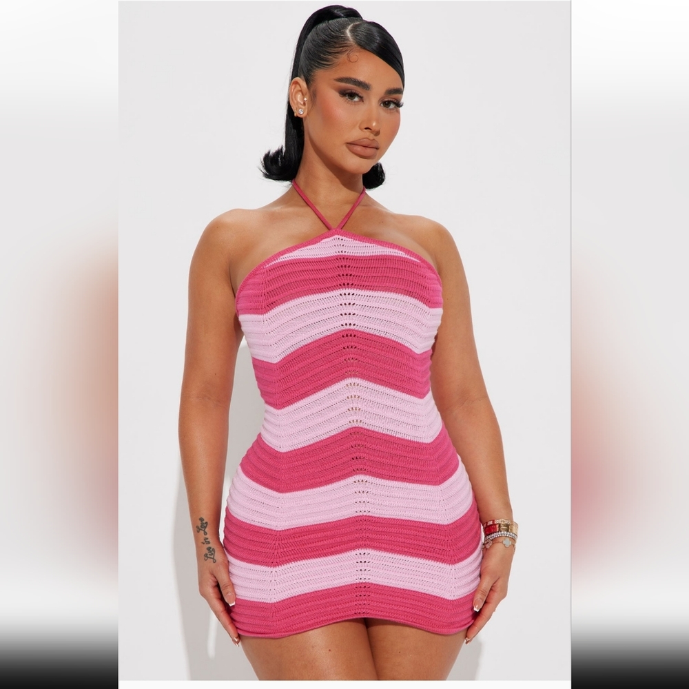Pink halter mini dress
